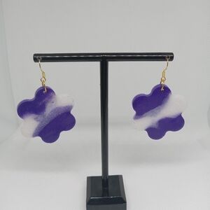 Hand Crafted Purple and White Flower Earrings
